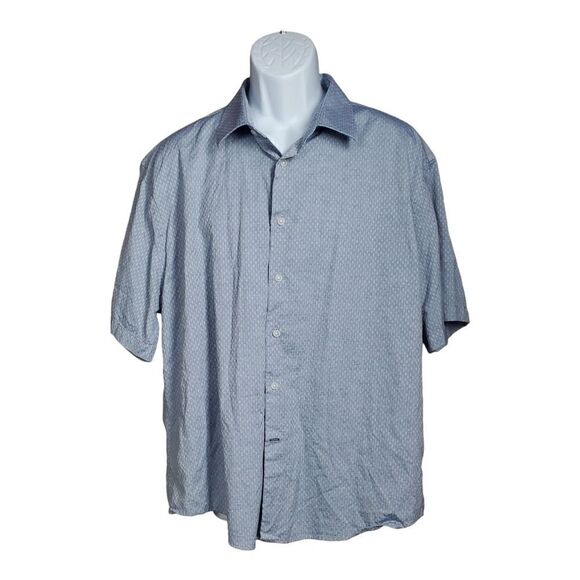 Joseph Abboud Sport Shirt XXL Button Up Short Sleeve Blue Geometric Print Casual - Picture 9 of 9